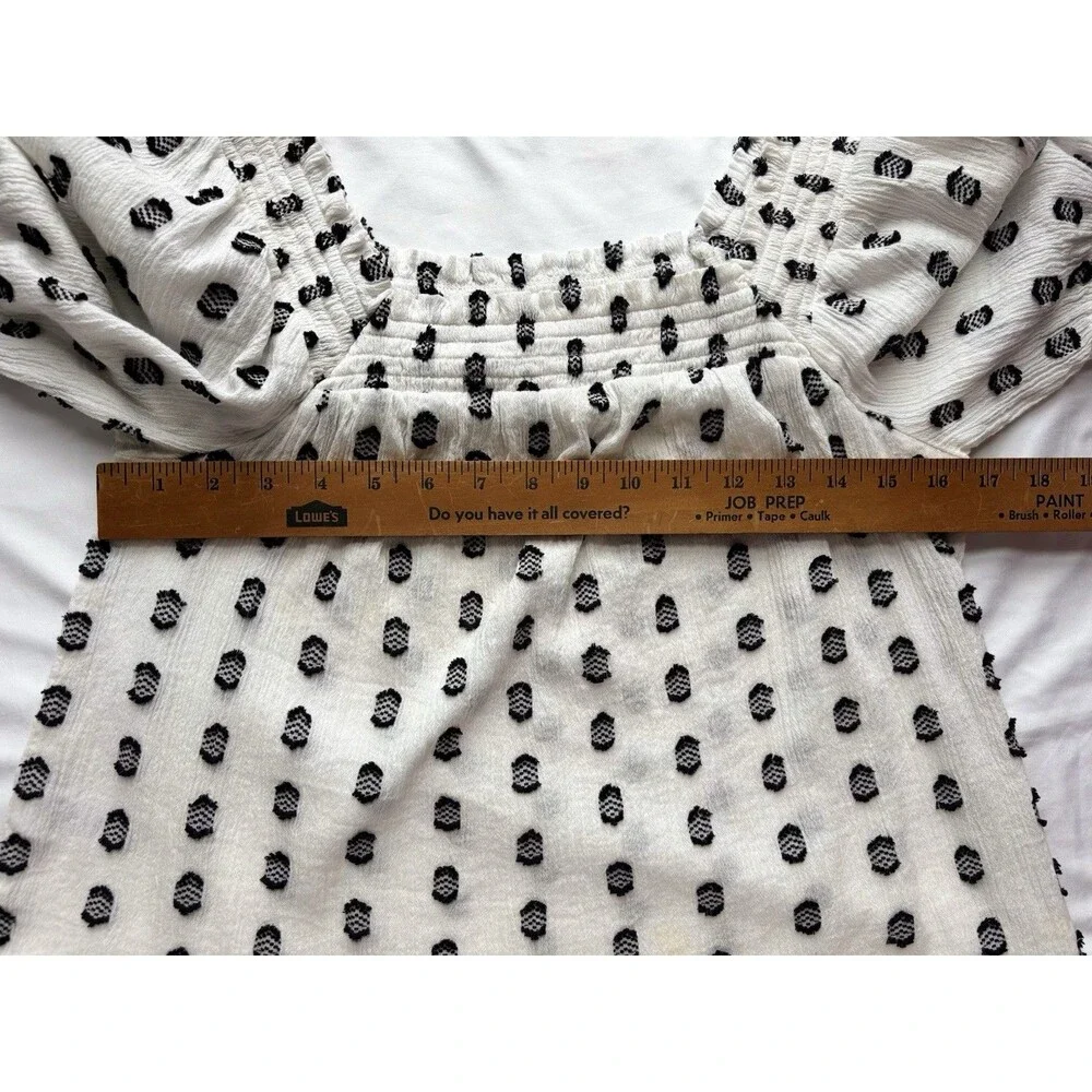 Loft Blouse Women's SP Petite Small White Black 3D Textured Embellished Puff